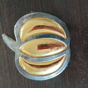 Vintage Gold and Silvertone Pumpkin Pendant/ Brooch Marked Best